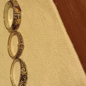 Elegant Silver and Gold Floral Rings Set